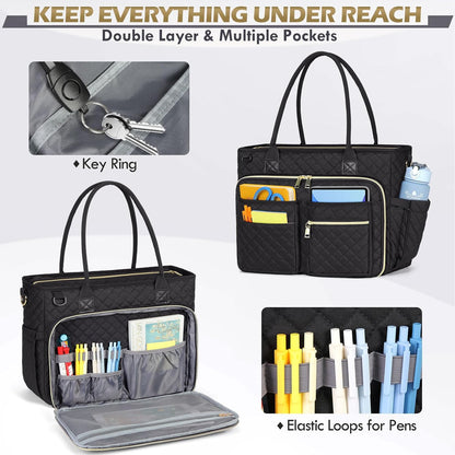 Teacher Tote Bag 15.6 inch Laptop Bag for Women Work Bags Laptop Tote Nurse Bag Professional Computer Messenger with Insulated Pocket, Laptop Briefcase for Office, College, Nursing, Khkai