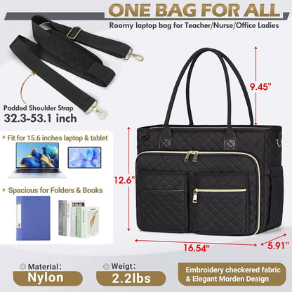 Teacher Tote Bag 15.6 inch Laptop Bag for Women Work Bags Laptop Tote Nurse Bag Professional Computer Messenger with Insulated Pocket, Laptop Briefcase for Office, College, Nursing, Khkai