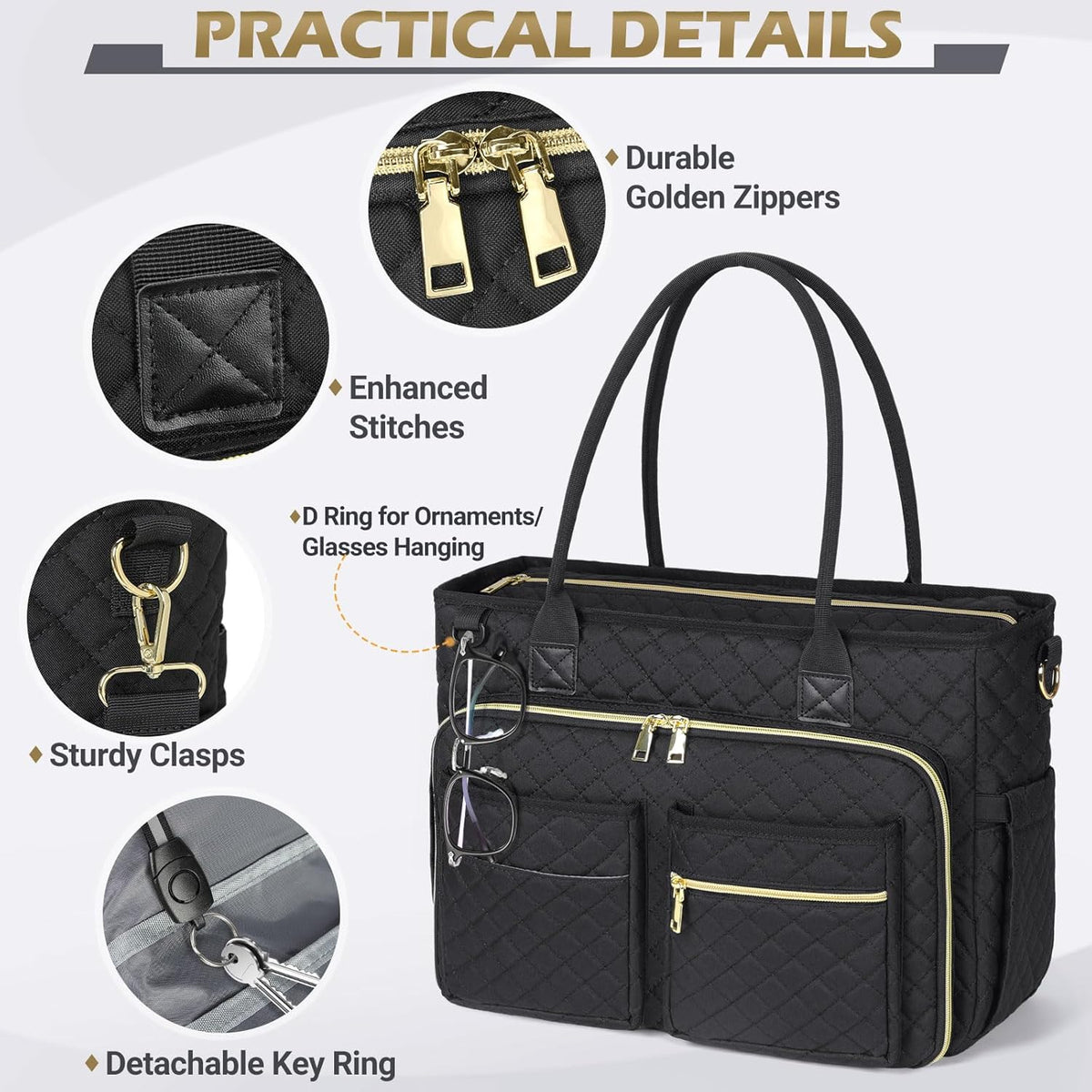 Teacher Tote Bag 15.6 inch Laptop Bag for Women Work Bags Laptop Tote Nurse Bag Professional Computer Messenger with Insulated Pocket, Laptop Briefcase for Office, College, Nursing, Khkai