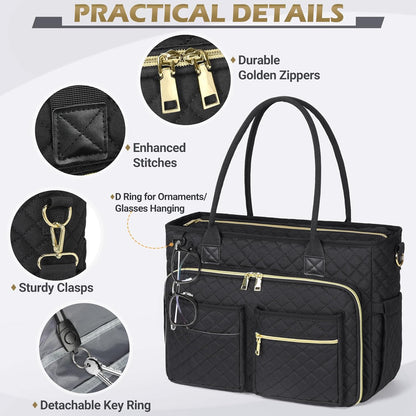 Teacher Tote Bag 15.6 inch Laptop Bag for Women Work Bags Laptop Tote Nurse Bag Professional Computer Messenger with Insulated Pocket, Laptop Briefcase for Office, College, Nursing, Khkai