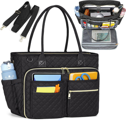 Teacher Tote Bag 15.6 inch Laptop Bag for Women Work Bags Laptop Tote Nurse Bag Professional Computer Messenger with Insulated Pocket, Laptop Briefcase for Office, College, Nursing, Khkai