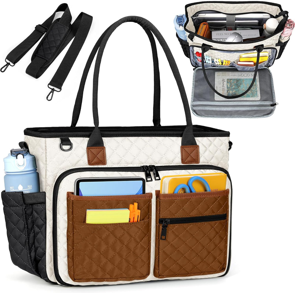 Teacher Tote Bag 15.6 inch Laptop Bag for Women Work Bags Laptop Tote Nurse Bag Professional Computer Messenger with Insulated Pocket, Laptop Briefcase for Office, College, Nursing, Khkai