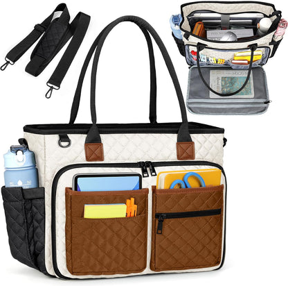 Teacher Tote Bag 15.6 inch Laptop Bag for Women Work Bags Laptop Tote Nurse Bag Professional Computer Messenger with Insulated Pocket, Laptop Briefcase for Office, College, Nursing, Khkai