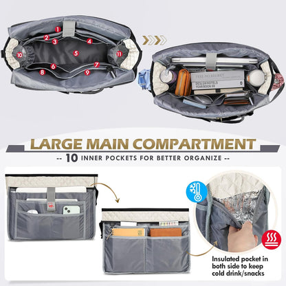 Teacher Tote Bag 15.6 inch Laptop Bag for Women Work Bags Laptop Tote Nurse Bag Professional Computer Messenger with Insulated Pocket, Laptop Briefcase for Office, College, Nursing, Khkai