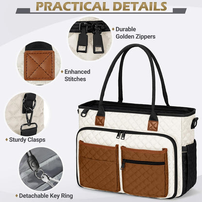 Teacher Tote Bag 15.6 inch Laptop Bag for Women Work Bags Laptop Tote Nurse Bag Professional Computer Messenger with Insulated Pocket, Laptop Briefcase for Office, College, Nursing, Khkai