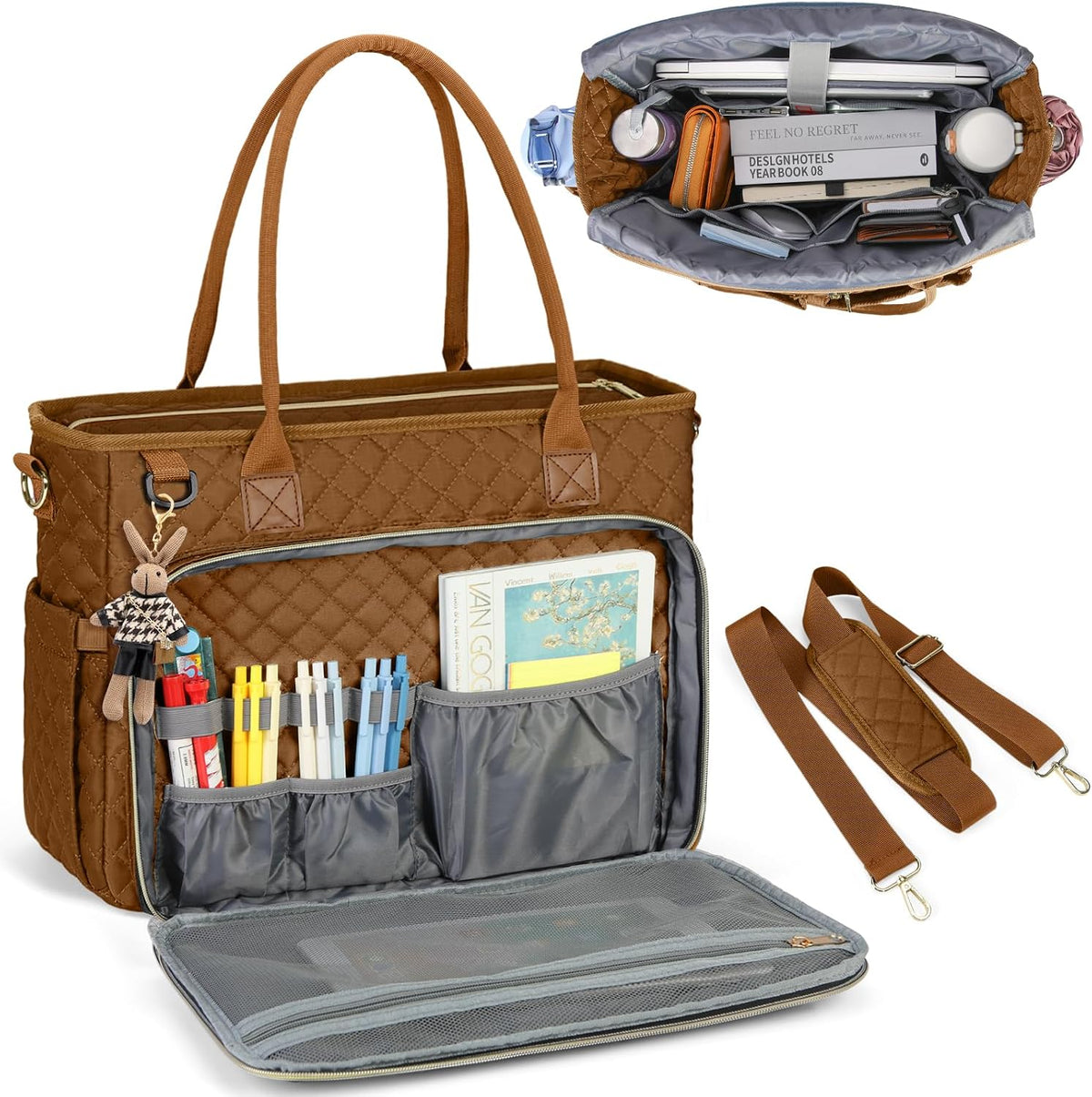 Teacher Tote Bag 15.6 inch Laptop Bag for Women Work Bags Laptop Tote Nurse Bag Professional Computer Messenger with Insulated Pocket, Laptop Briefcase for Office, College, Nursing, Khkai