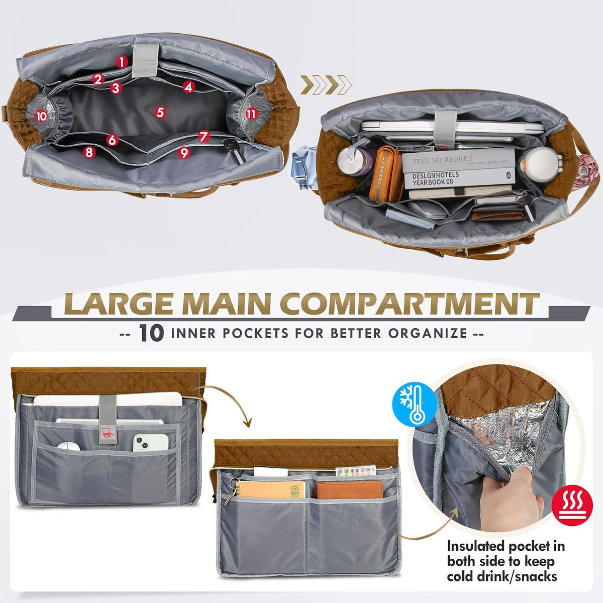 Teacher Tote Bag 15.6 inch Laptop Bag for Women Work Bags Laptop Tote Nurse Bag Professional Computer Messenger with Insulated Pocket, Laptop Briefcase for Office, College, Nursing, Khkai
