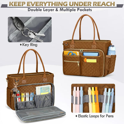 Teacher Tote Bag 15.6 inch Laptop Bag for Women Work Bags Laptop Tote Nurse Bag Professional Computer Messenger with Insulated Pocket, Laptop Briefcase for Office, College, Nursing, Khkai