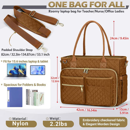 Teacher Tote Bag 15.6 inch Laptop Bag for Women Work Bags Laptop Tote Nurse Bag Professional Computer Messenger with Insulated Pocket, Laptop Briefcase for Office, College, Nursing, Khkai
