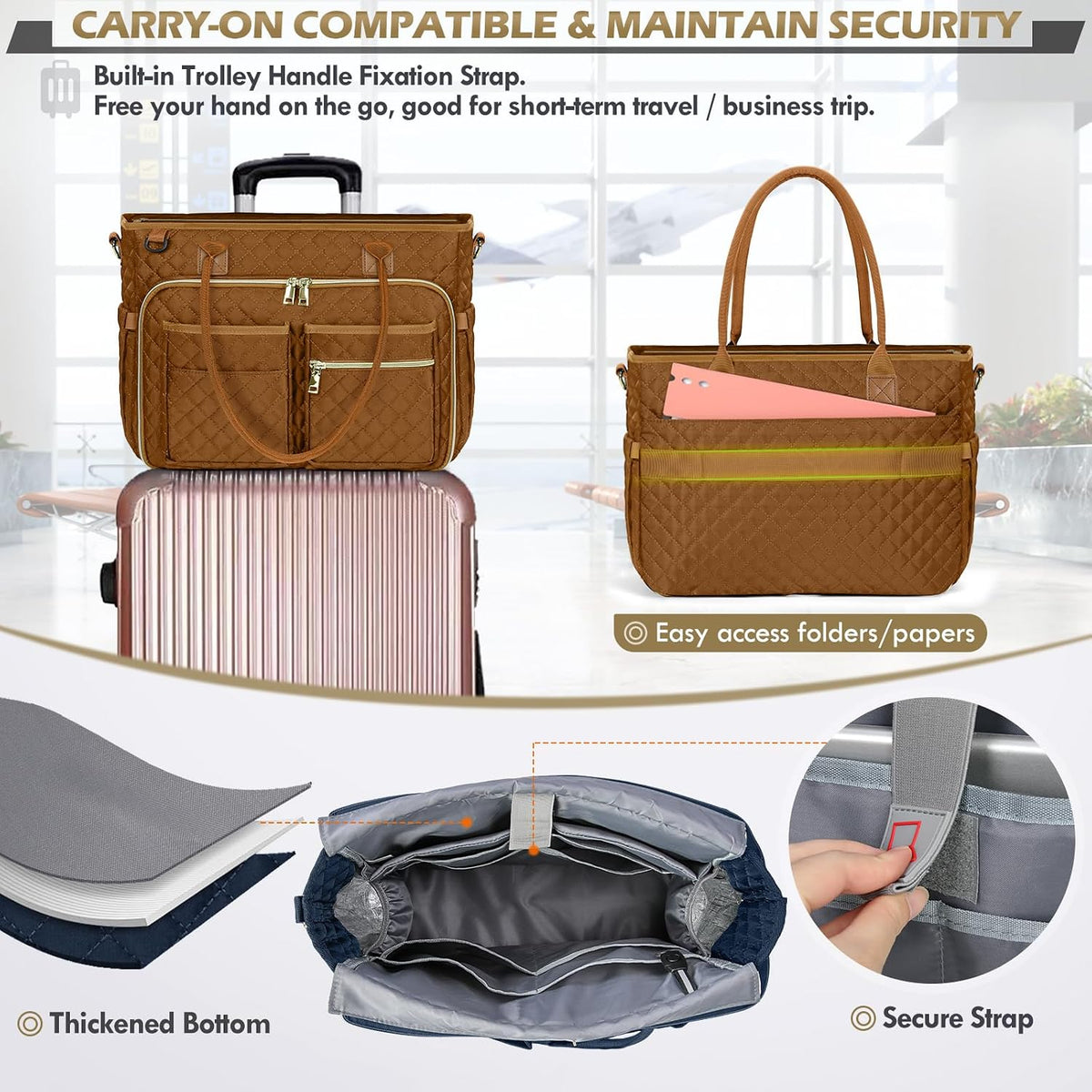 Teacher Tote Bag 15.6 inch Laptop Bag for Women Work Bags Laptop Tote Nurse Bag Professional Computer Messenger with Insulated Pocket, Laptop Briefcase for Office, College, Nursing, Khkai