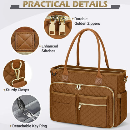 Teacher Tote Bag 15.6 inch Laptop Bag for Women Work Bags Laptop Tote Nurse Bag Professional Computer Messenger with Insulated Pocket, Laptop Briefcase for Office, College, Nursing, Khkai