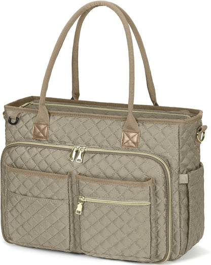 Teacher Tote Bag 15.6 inch Laptop Bag for Women Work Bags Laptop Tote Nurse Bag Professional Computer Messenger with Insulated Pocket, Laptop Briefcase for Office, College, Nursing, Khkai