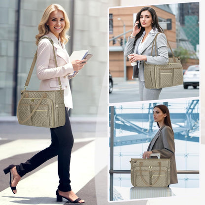 Teacher Tote Bag 15.6 inch Laptop Bag for Women Work Bags Laptop Tote Nurse Bag Professional Computer Messenger with Insulated Pocket, Laptop Briefcase for Office, College, Nursing, Khkai