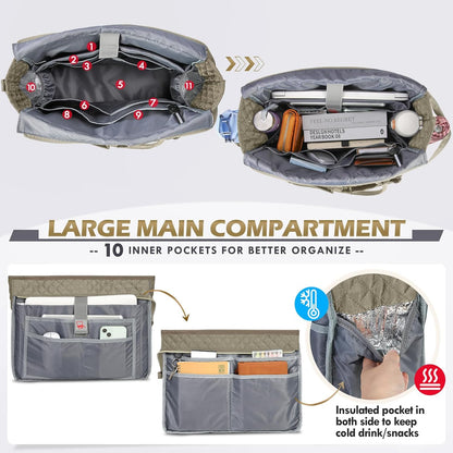 Teacher Tote Bag 15.6 inch Laptop Bag for Women Work Bags Laptop Tote Nurse Bag Professional Computer Messenger with Insulated Pocket, Laptop Briefcase for Office, College, Nursing, Khkai