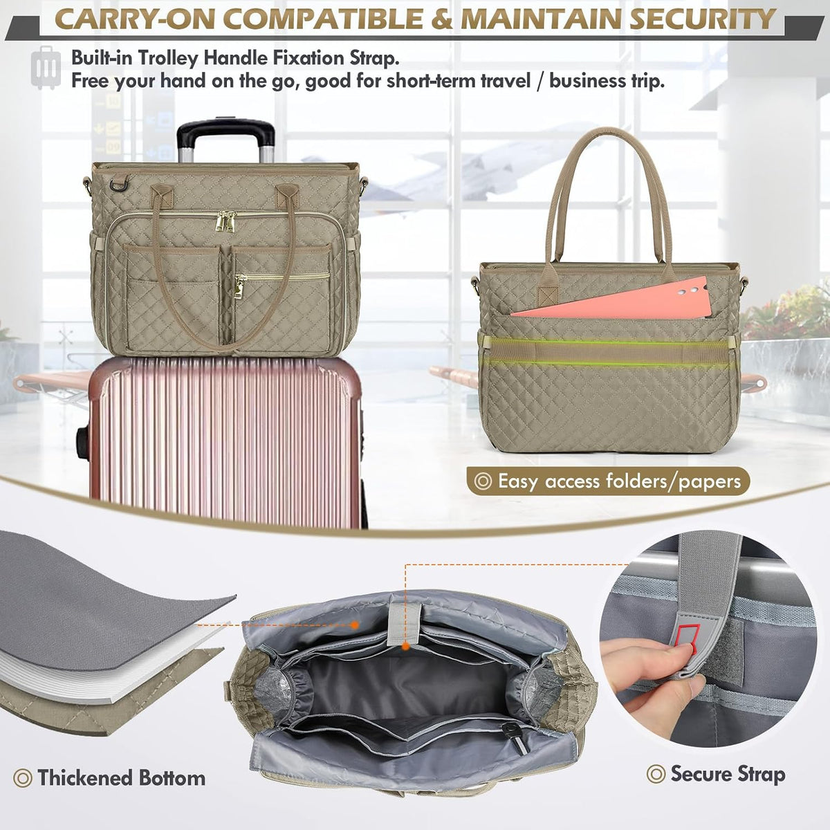 Teacher Tote Bag 15.6 inch Laptop Bag for Women Work Bags Laptop Tote Nurse Bag Professional Computer Messenger with Insulated Pocket, Laptop Briefcase for Office, College, Nursing, Khkai