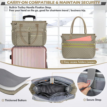Teacher Tote Bag 15.6 inch Laptop Bag for Women Work Bags Laptop Tote Nurse Bag Professional Computer Messenger with Insulated Pocket, Laptop Briefcase for Office, College, Nursing, Khkai