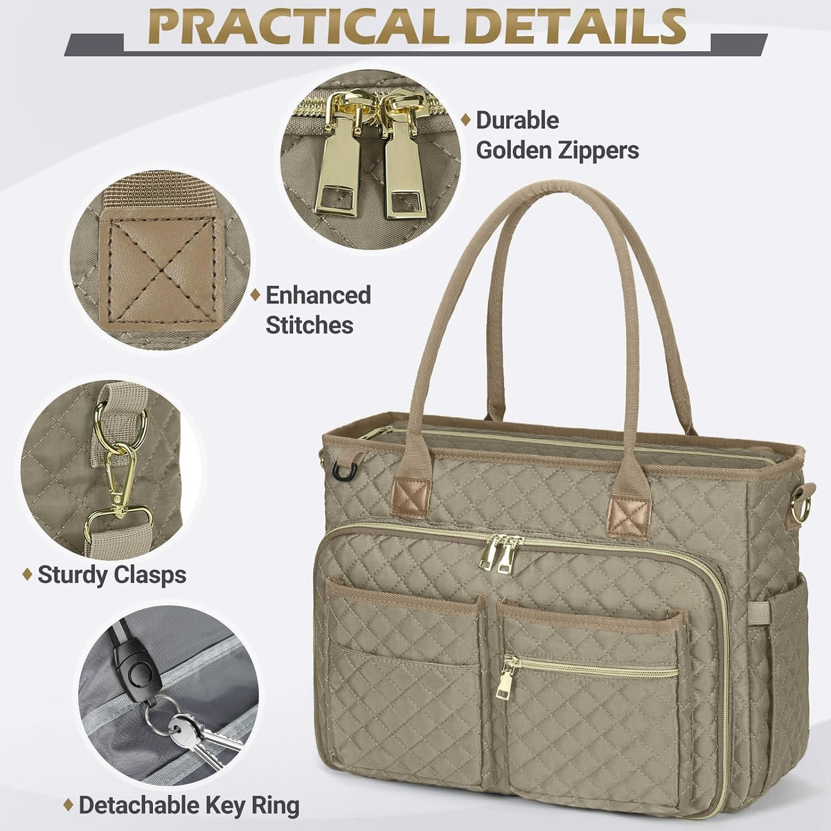 Teacher Tote Bag 15.6 inch Laptop Bag for Women Work Bags Laptop Tote Nurse Bag Professional Computer Messenger with Insulated Pocket, Laptop Briefcase for Office, College, Nursing, Khkai