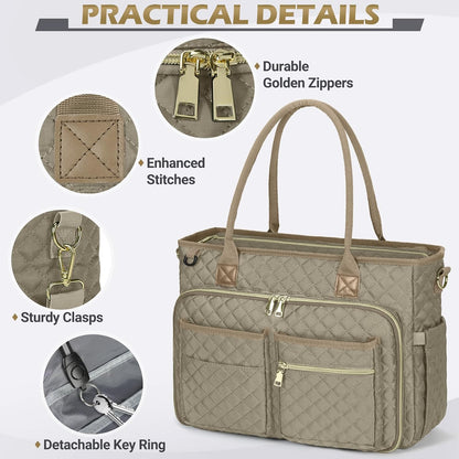 Teacher Tote Bag 15.6 inch Laptop Bag for Women Work Bags Laptop Tote Nurse Bag Professional Computer Messenger with Insulated Pocket, Laptop Briefcase for Office, College, Nursing, Khkai
