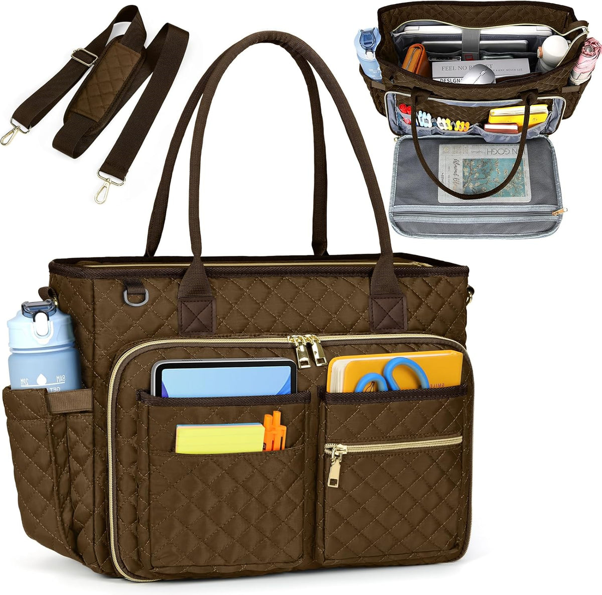 Teacher Tote Bag 15.6 inch Laptop Bag for Women Work Bags Laptop Tote Nurse Bag Professional Computer Messenger with Insulated Pocket, Laptop Briefcase for Office, College, Nursing, Khkai