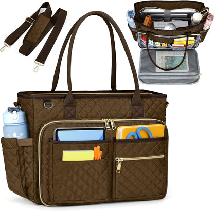 Teacher Tote Bag 15.6 inch Laptop Bag for Women Work Bags Laptop Tote Nurse Bag Professional Computer Messenger with Insulated Pocket, Laptop Briefcase for Office, College, Nursing, Khkai