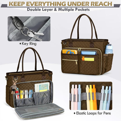 Teacher Tote Bag 15.6 inch Laptop Bag for Women Work Bags Laptop Tote Nurse Bag Professional Computer Messenger with Insulated Pocket, Laptop Briefcase for Office, College, Nursing, Khkai