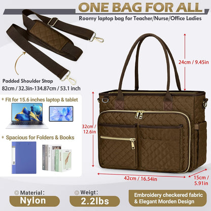 Teacher Tote Bag 15.6 inch Laptop Bag for Women Work Bags Laptop Tote Nurse Bag Professional Computer Messenger with Insulated Pocket, Laptop Briefcase for Office, College, Nursing, Khkai