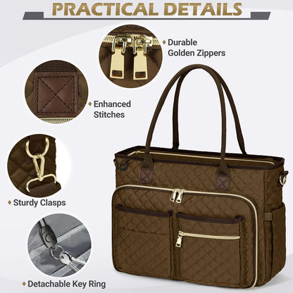 Teacher Tote Bag 15.6 inch Laptop Bag for Women Work Bags Laptop Tote Nurse Bag Professional Computer Messenger with Insulated Pocket, Laptop Briefcase for Office, College, Nursing, Khkai