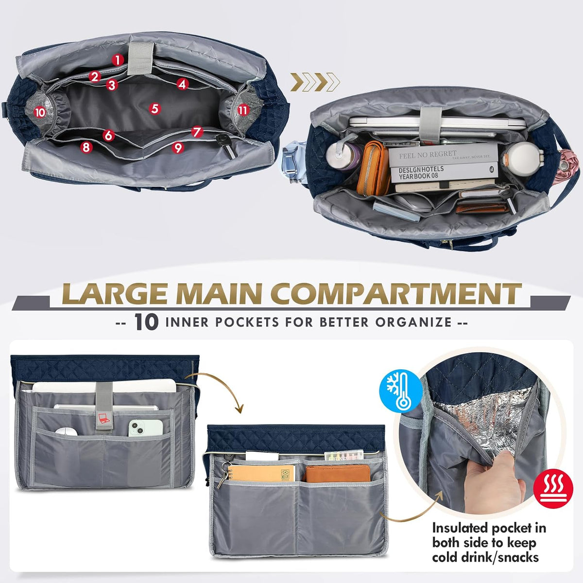 Teacher Tote Bag 15.6 inch Laptop Bag for Women Work Bags Laptop Tote Nurse Bag Professional Computer Messenger with Insulated Pocket, Laptop Briefcase for Office, College, Nursing, Khkai