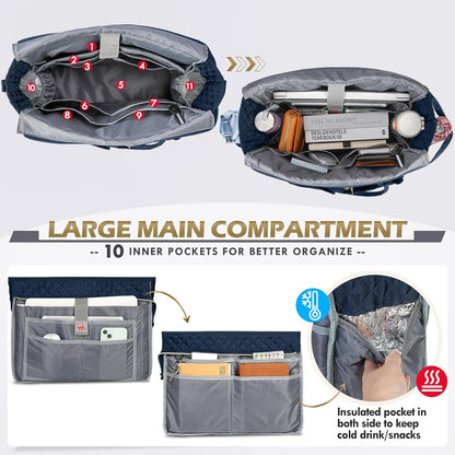 Teacher Tote Bag 15.6 inch Laptop Bag for Women Work Bags Laptop Tote Nurse Bag Professional Computer Messenger with Insulated Pocket, Laptop Briefcase for Office, College, Nursing, Khkai