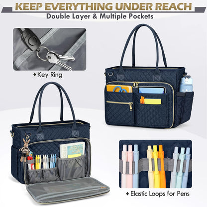 Teacher Tote Bag 15.6 inch Laptop Bag for Women Work Bags Laptop Tote Nurse Bag Professional Computer Messenger with Insulated Pocket, Laptop Briefcase for Office, College, Nursing, Khkai