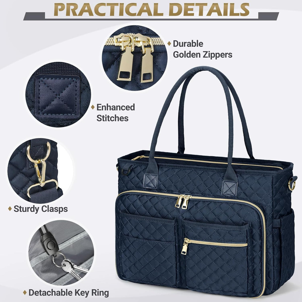 Teacher Tote Bag 15.6 inch Laptop Bag for Women Work Bags Laptop Tote Nurse Bag Professional Computer Messenger with Insulated Pocket, Laptop Briefcase for Office, College, Nursing, Khkai