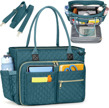 Teacher Tote Bag 15.6 inch Laptop Bag for Women Work Bags Laptop Tote Nurse Bag Professional Computer Messenger with Insulated Pocket, Laptop Briefcase for Office, College, Nursing, Khkai
