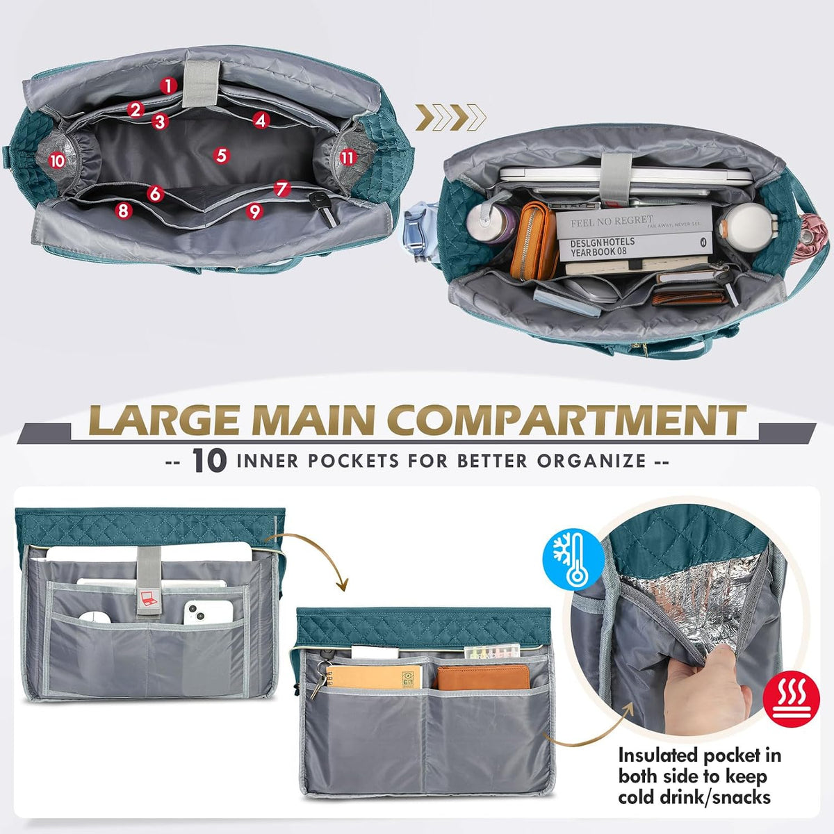 Teacher Tote Bag 15.6 inch Laptop Bag for Women Work Bags Laptop Tote Nurse Bag Professional Computer Messenger with Insulated Pocket, Laptop Briefcase for Office, College, Nursing, Khkai