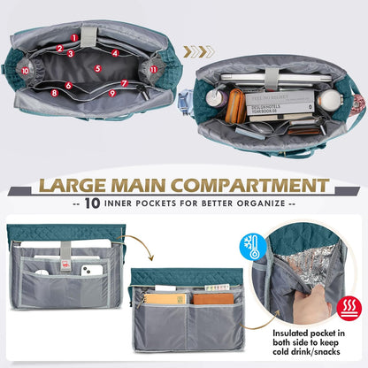 Teacher Tote Bag 15.6 inch Laptop Bag for Women Work Bags Laptop Tote Nurse Bag Professional Computer Messenger with Insulated Pocket, Laptop Briefcase for Office, College, Nursing, Khkai