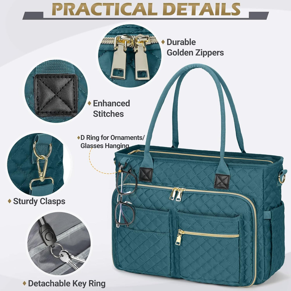 Teacher Tote Bag 15.6 inch Laptop Bag for Women Work Bags Laptop Tote Nurse Bag Professional Computer Messenger with Insulated Pocket, Laptop Briefcase for Office, College, Nursing, Khkai