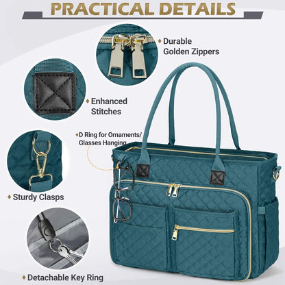 Teacher Tote Bag 15.6 inch Laptop Bag for Women Work Bags Laptop Tote Nurse Bag Professional Computer Messenger with Insulated Pocket, Laptop Briefcase for Office, College, Nursing, Khkai