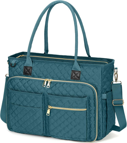 Teacher Tote Bag 15.6 inch Laptop Bag for Women Work Bags Laptop Tote Nurse Bag Professional Computer Messenger with Insulated Pocket, Laptop Briefcase for Office, College, Nursing, Khkai