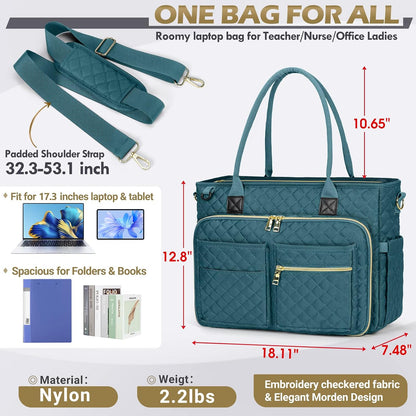 Teacher Tote Bag 15.6 inch Laptop Bag for Women Work Bags Laptop Tote Nurse Bag Professional Computer Messenger with Insulated Pocket, Laptop Briefcase for Office, College, Nursing, Khkai