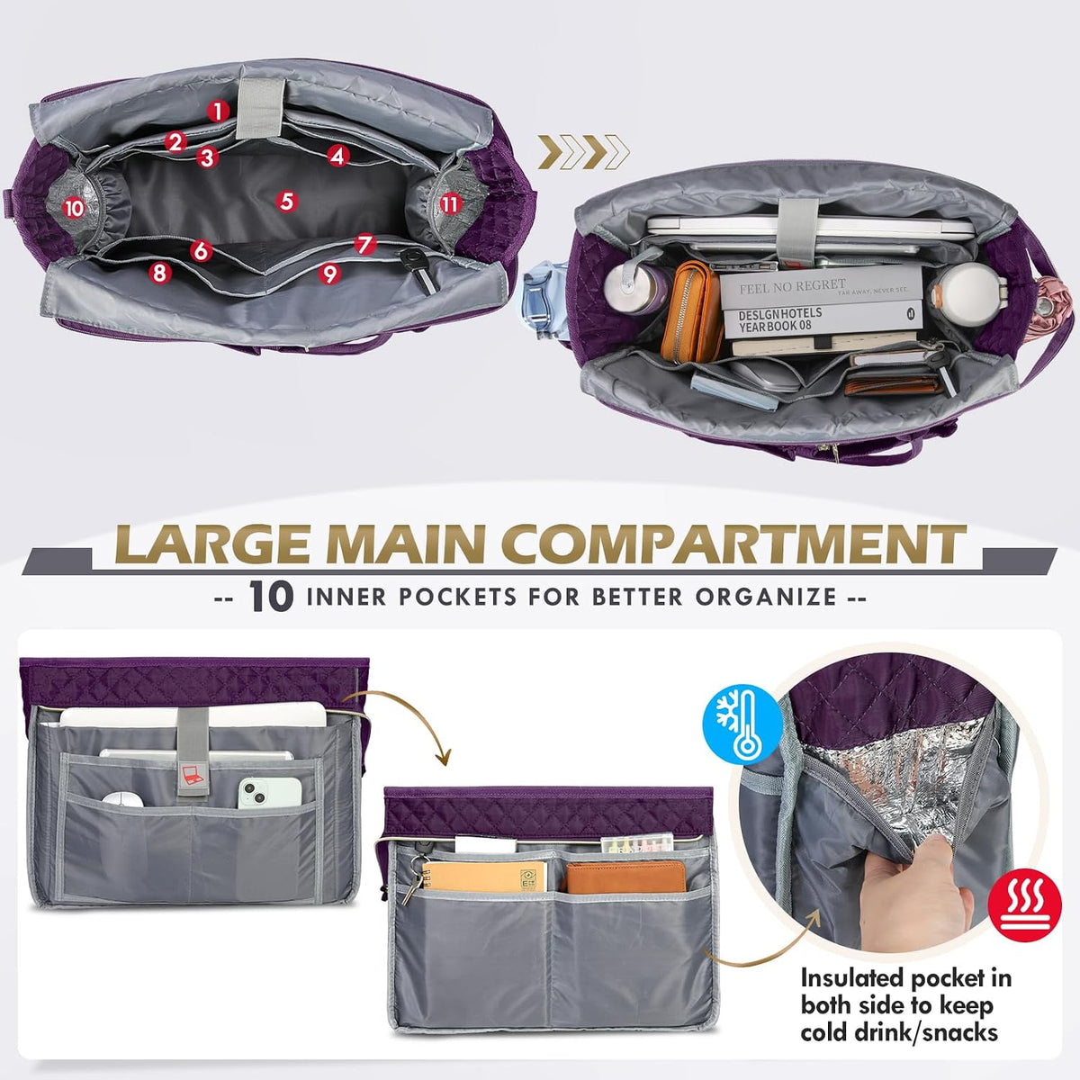 Teacher Tote Bag 15.6 inch Laptop Bag for Women Work Bags Laptop Tote Nurse Bag Professional Computer Messenger with Insulated Pocket, Laptop Briefcase for Office, College, Nursing, Khkai