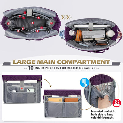 Teacher Tote Bag 15.6 inch Laptop Bag for Women Work Bags Laptop Tote Nurse Bag Professional Computer Messenger with Insulated Pocket, Laptop Briefcase for Office, College, Nursing, Khkai