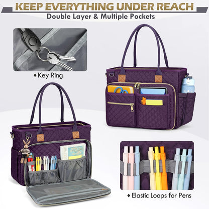 Teacher Tote Bag 15.6 inch Laptop Bag for Women Work Bags Laptop Tote Nurse Bag Professional Computer Messenger with Insulated Pocket, Laptop Briefcase for Office, College, Nursing, Khkai