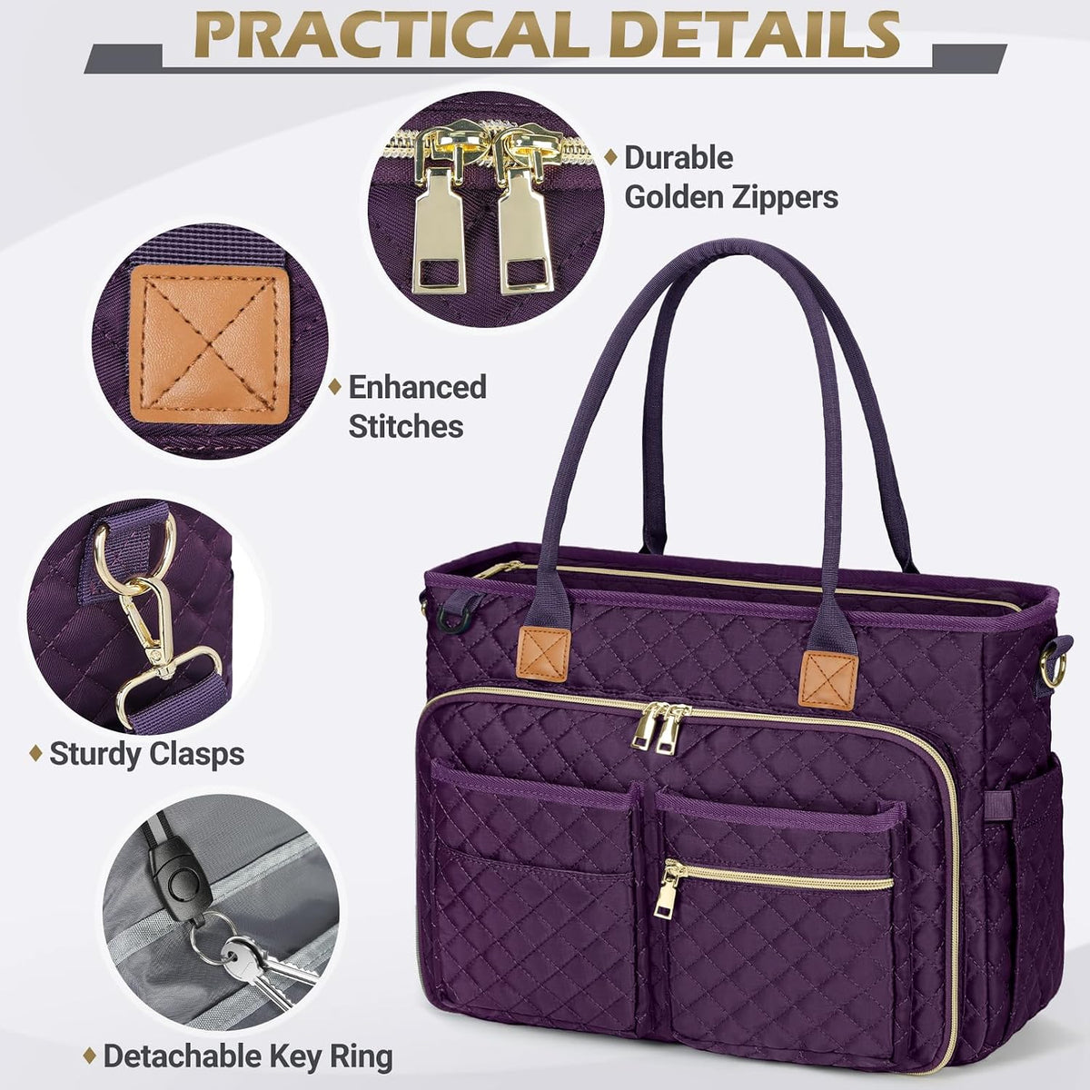 Teacher Tote Bag 15.6 inch Laptop Bag for Women Work Bags Laptop Tote Nurse Bag Professional Computer Messenger with Insulated Pocket, Laptop Briefcase for Office, College, Nursing, Khkai