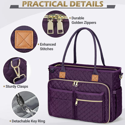 Teacher Tote Bag 15.6 inch Laptop Bag for Women Work Bags Laptop Tote Nurse Bag Professional Computer Messenger with Insulated Pocket, Laptop Briefcase for Office, College, Nursing, Khkai