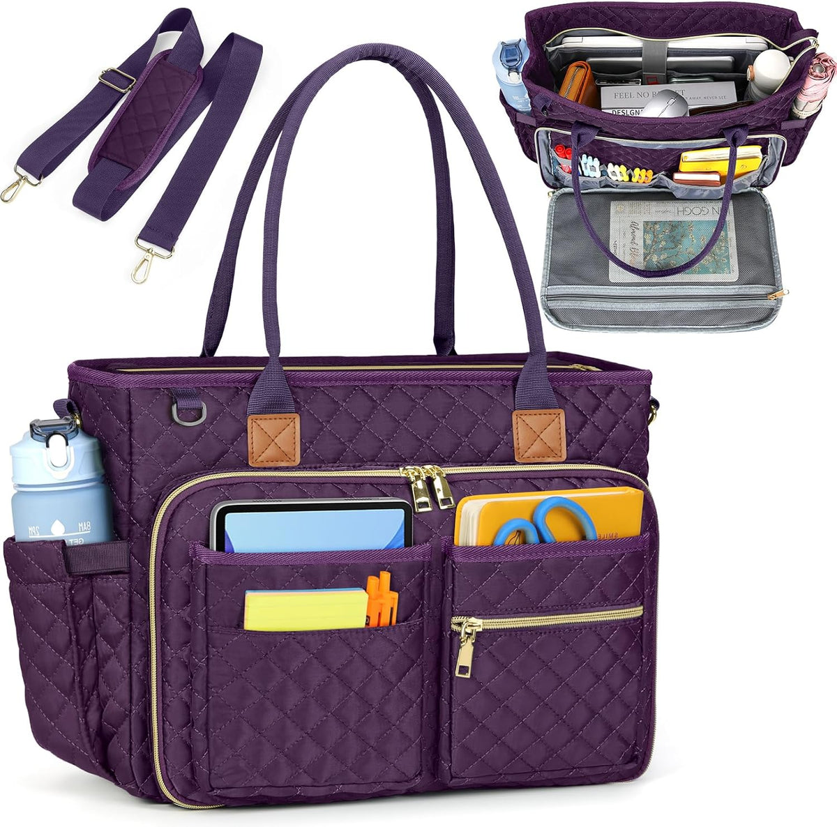 Teacher Tote Bag 15.6 inch Laptop Bag for Women Work Bags Laptop Tote Nurse Bag Professional Computer Messenger with Insulated Pocket, Laptop Briefcase for Office, College, Nursing, Khkai