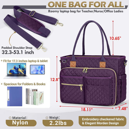 Teacher Tote Bag 15.6 inch Laptop Bag for Women Work Bags Laptop Tote Nurse Bag Professional Computer Messenger with Insulated Pocket, Laptop Briefcase for Office, College, Nursing, Khkai