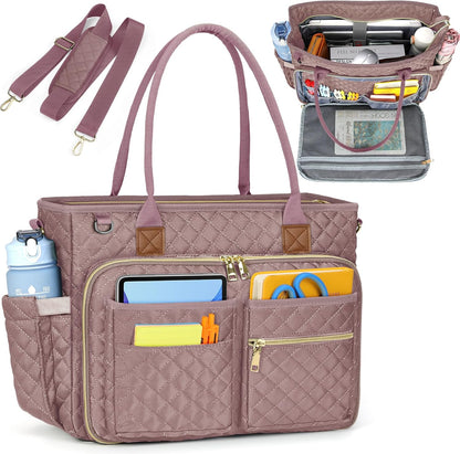 Teacher Tote Bag 15.6 inch Laptop Bag for Women Work Bags Laptop Tote Nurse Bag Professional Computer Messenger with Insulated Pocket, Laptop Briefcase for Office, College, Nursing, Khkai