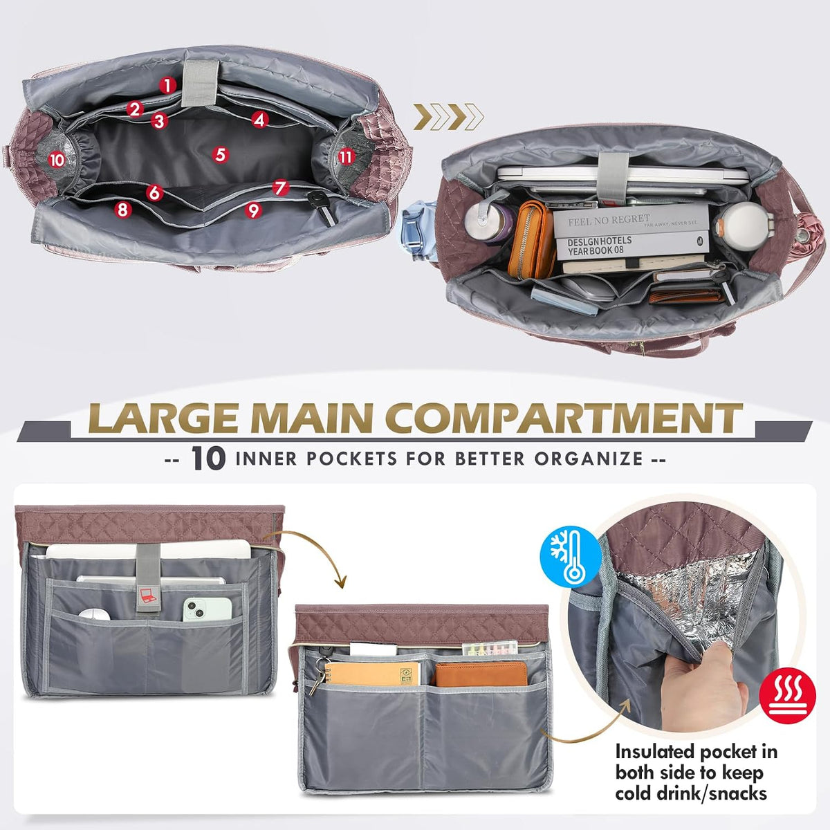 Teacher Tote Bag 15.6 inch Laptop Bag for Women Work Bags Laptop Tote Nurse Bag Professional Computer Messenger with Insulated Pocket, Laptop Briefcase for Office, College, Nursing, Khkai