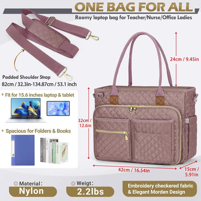 Teacher Tote Bag 15.6 inch Laptop Bag for Women Work Bags Laptop Tote Nurse Bag Professional Computer Messenger with Insulated Pocket, Laptop Briefcase for Office, College, Nursing, Khkai