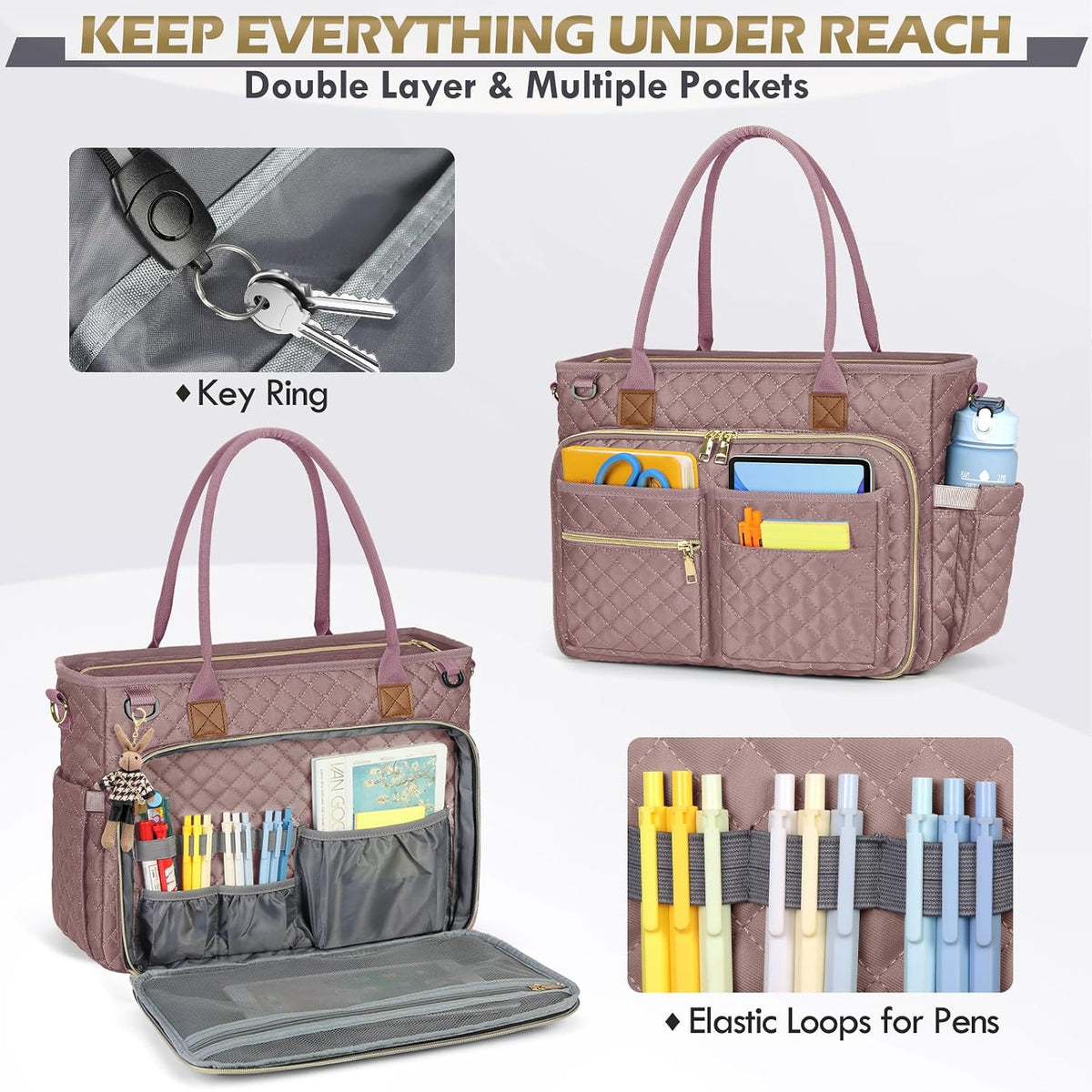 Teacher Tote Bag 15.6 inch Laptop Bag for Women Work Bags Laptop Tote Nurse Bag Professional Computer Messenger with Insulated Pocket, Laptop Briefcase for Office, College, Nursing, Khkai