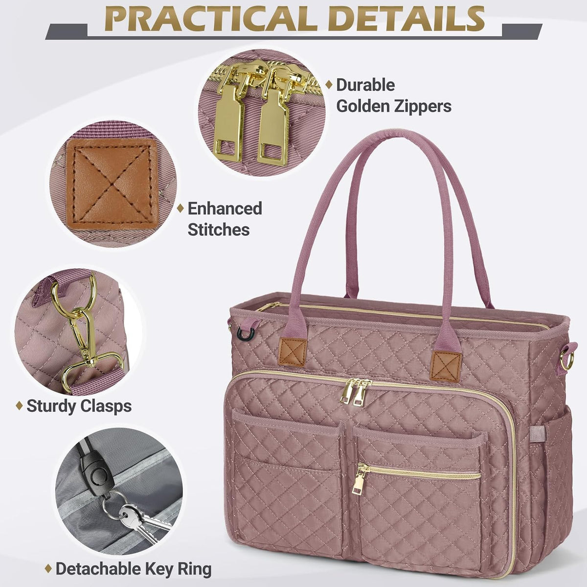 Teacher Tote Bag 15.6 inch Laptop Bag for Women Work Bags Laptop Tote Nurse Bag Professional Computer Messenger with Insulated Pocket, Laptop Briefcase for Office, College, Nursing, Khkai
